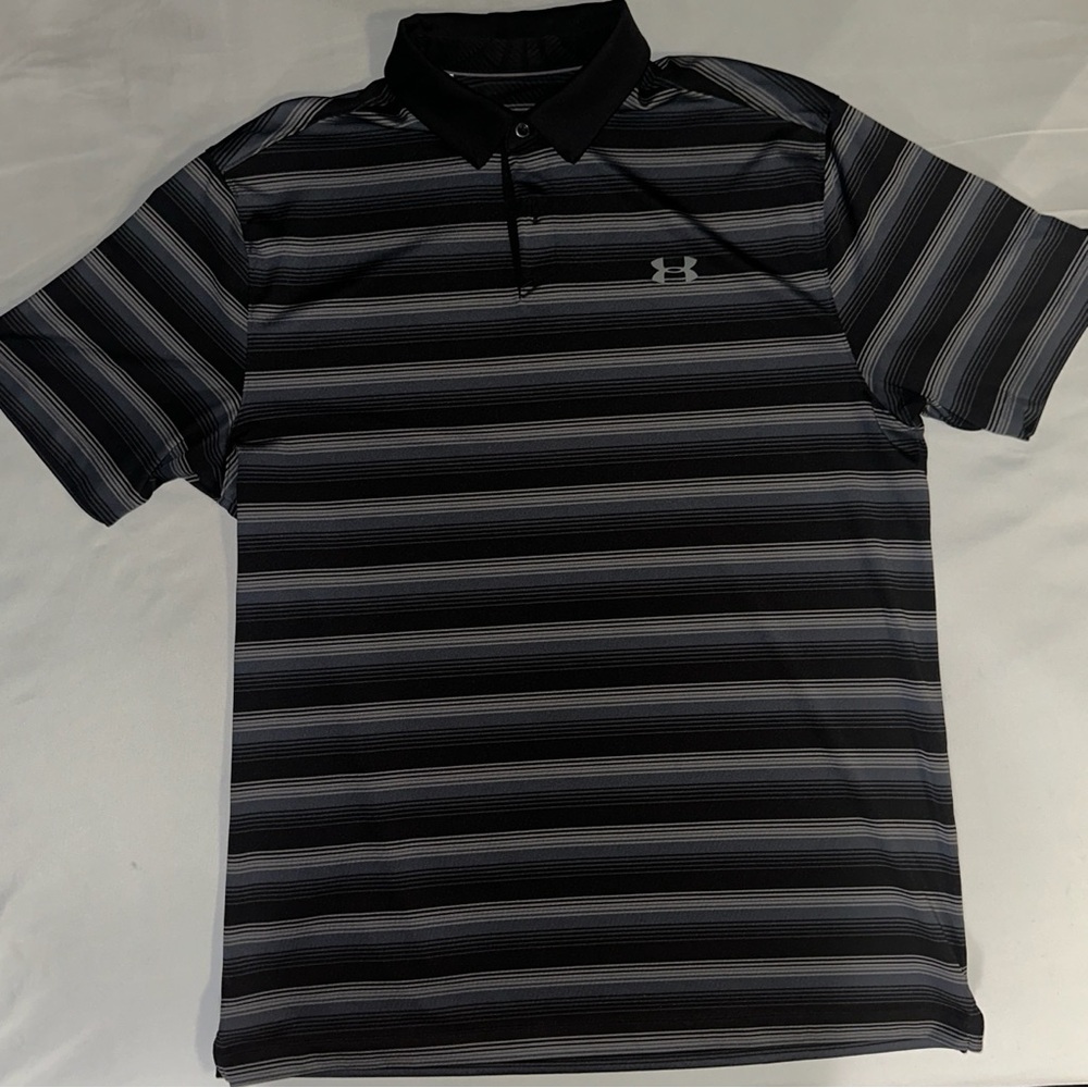 Under Armour Men's Black and Gray Striped Polo Shirt
